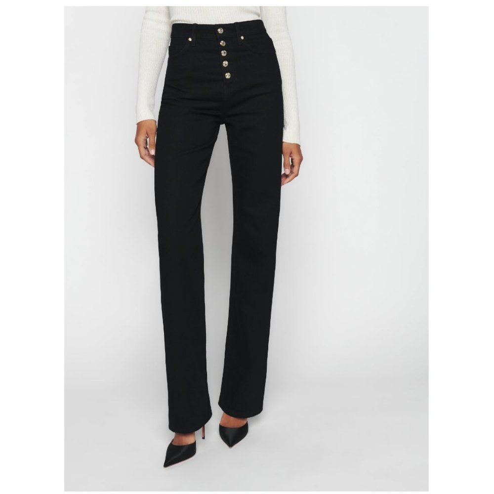 REFORMATION Wilder High Rise Wide Leg Jeans (New - Unworn) Rhinestone Black